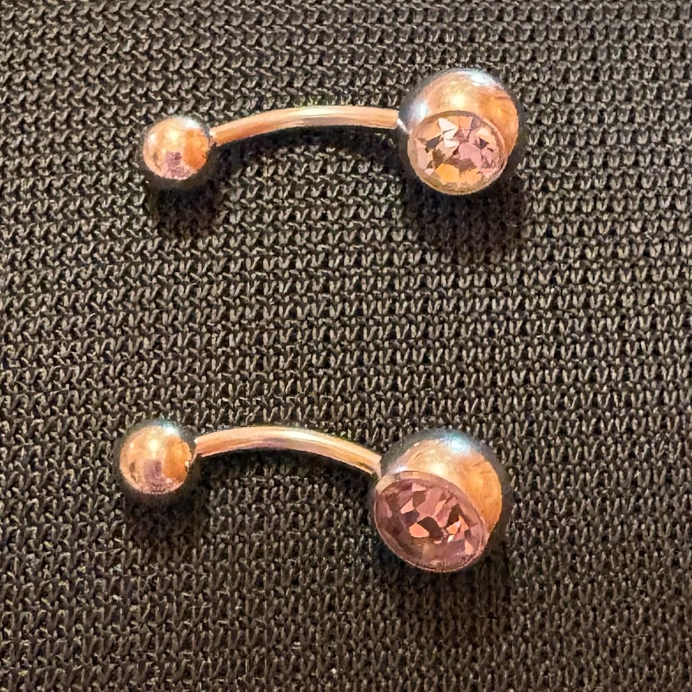 Pink and clean Gem Silver Curved Barbell Navel Rings (2)
Custom Jewelry